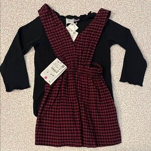 Zara NWT Girls 2 Piece Black and Red Plaid Dress with Long Sleeve Shirt Size 4-5
